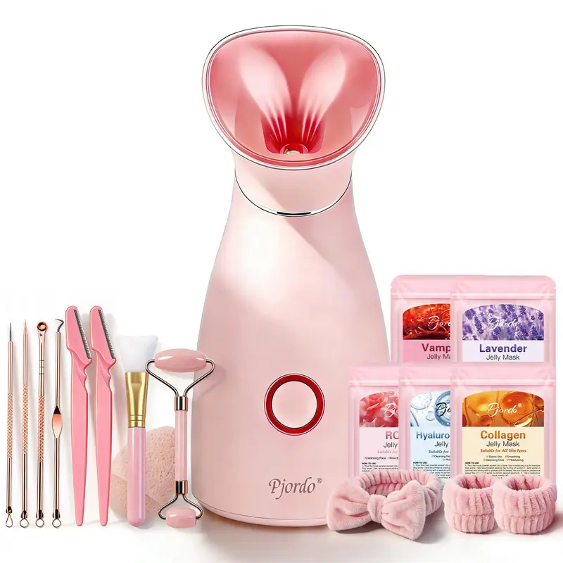 Pjordo Kit Spa Visage — Steamer Nano‑Ionique, 12 Outils & 5 Poudres Jelly