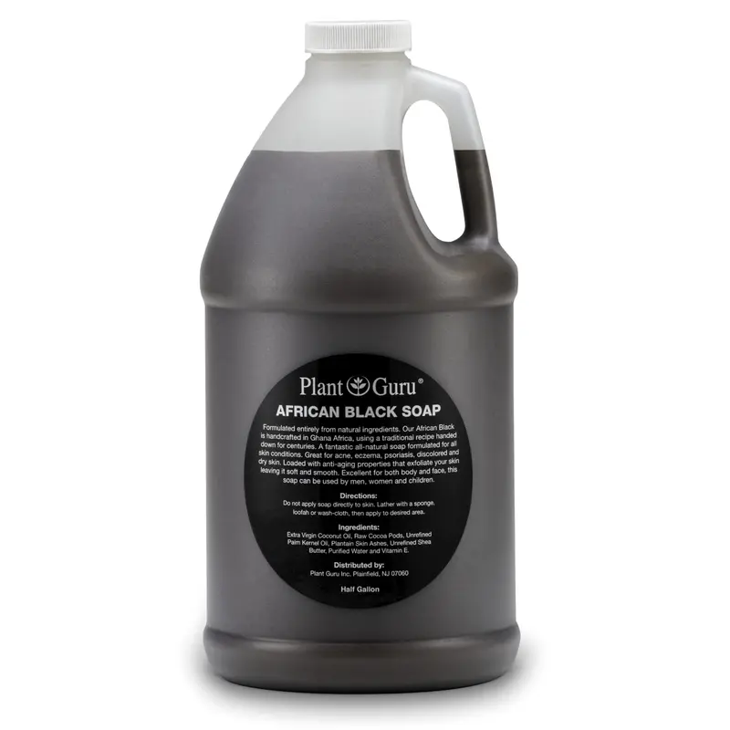 Plant Guru – Savon Noir Africain Liquide Demi-Gallon, Pur et Naturel du Ghana
