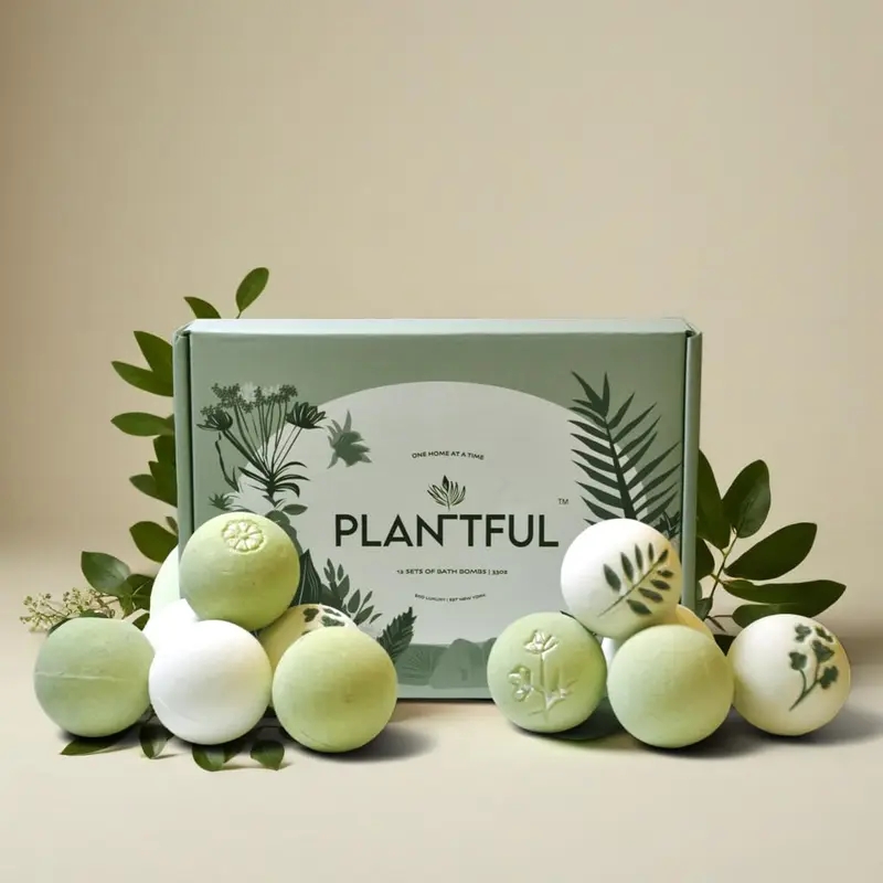 Plantful™ Bombes de Bain Bio Fait Main – Coffrets Cadeaux 12 Pièces, Beurre de Karité et Huiles Essentielles