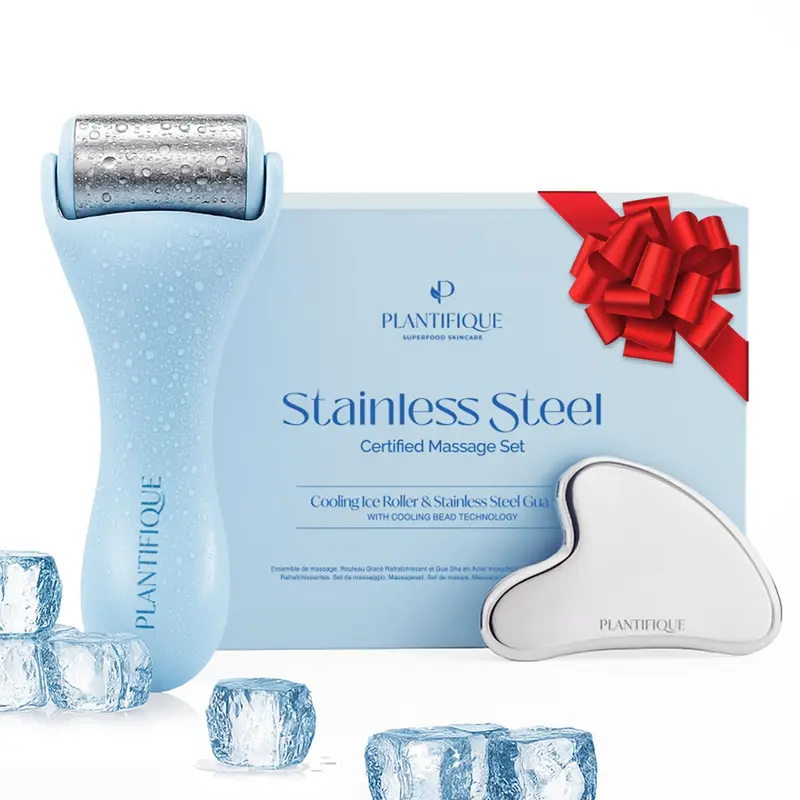 PLANTIFIQUE Ice Roller et Gua Sha en Acier Inoxydable – Ensemble Cryothérapie Soin Visage