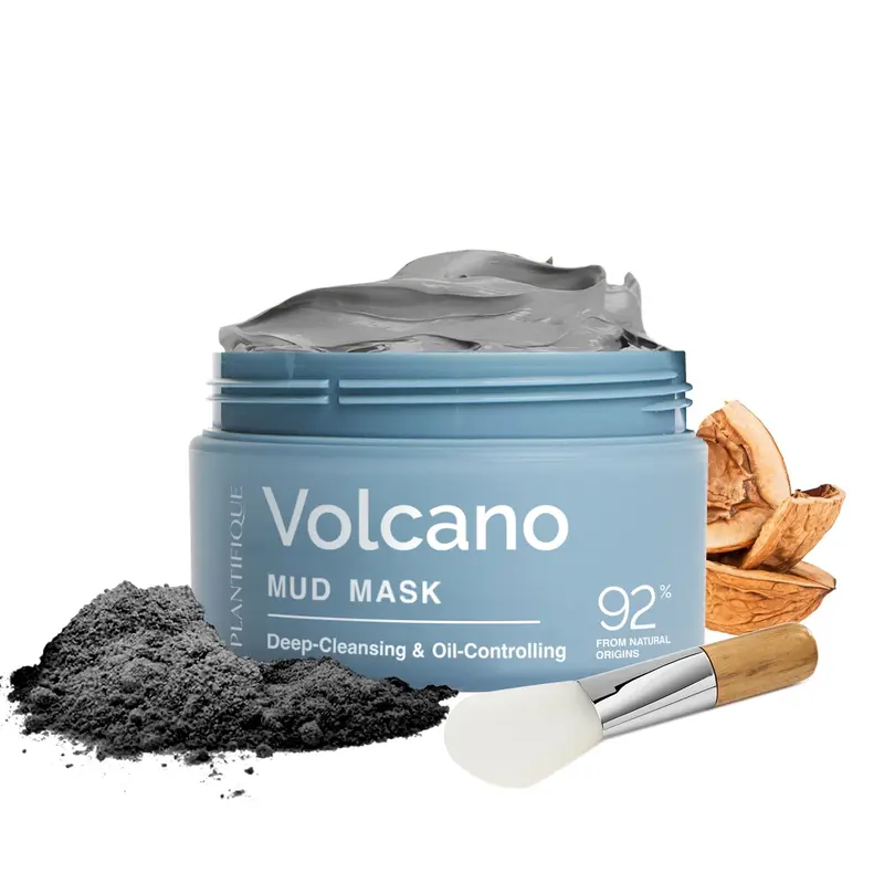 PLANTIFIQUE Masque Argile Volcanique & Mer Morte – Charbon, Hyaluronique, Jojoba & Karité – 110 g