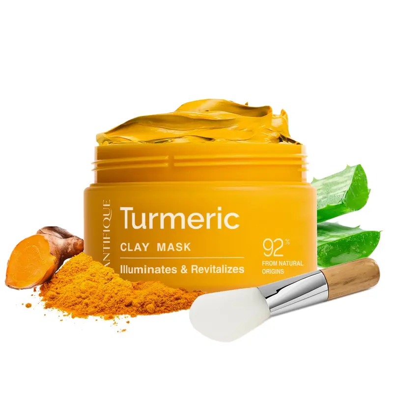 PLANTIFIQUE Masque d’Argile au Curcuma Coréen avec Vitamine C – Cible les taches, affine les pores, hydrate et apaise – Spatule incluse – 110 g
