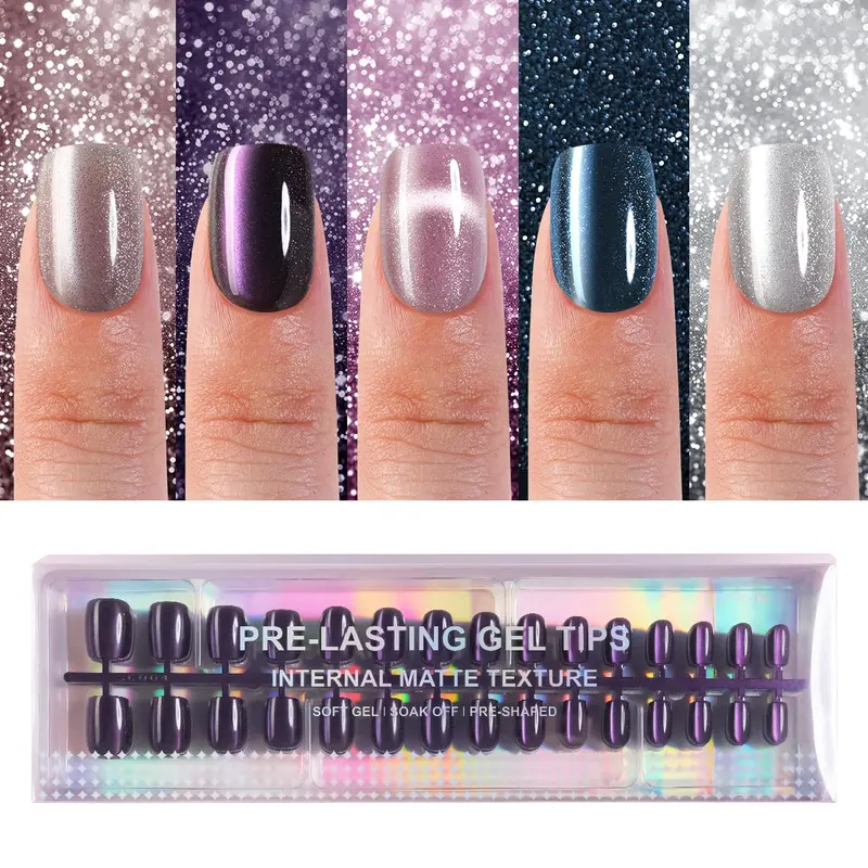 Plauva – 150 Pièces Ongles Cat Eye à Coller, Gel Souple, 15 Tailles