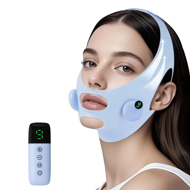 PMOTPKOM Appareil Visage en V – Réducteur Double Menton et Lifting Électrique, 6 Modes, 9 Intensités