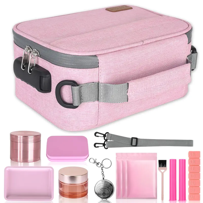 PODAHO Grand Sac Rangement Cosmétique Rose — Coffret 10 Accessoires et Serrure 3 Chiffres