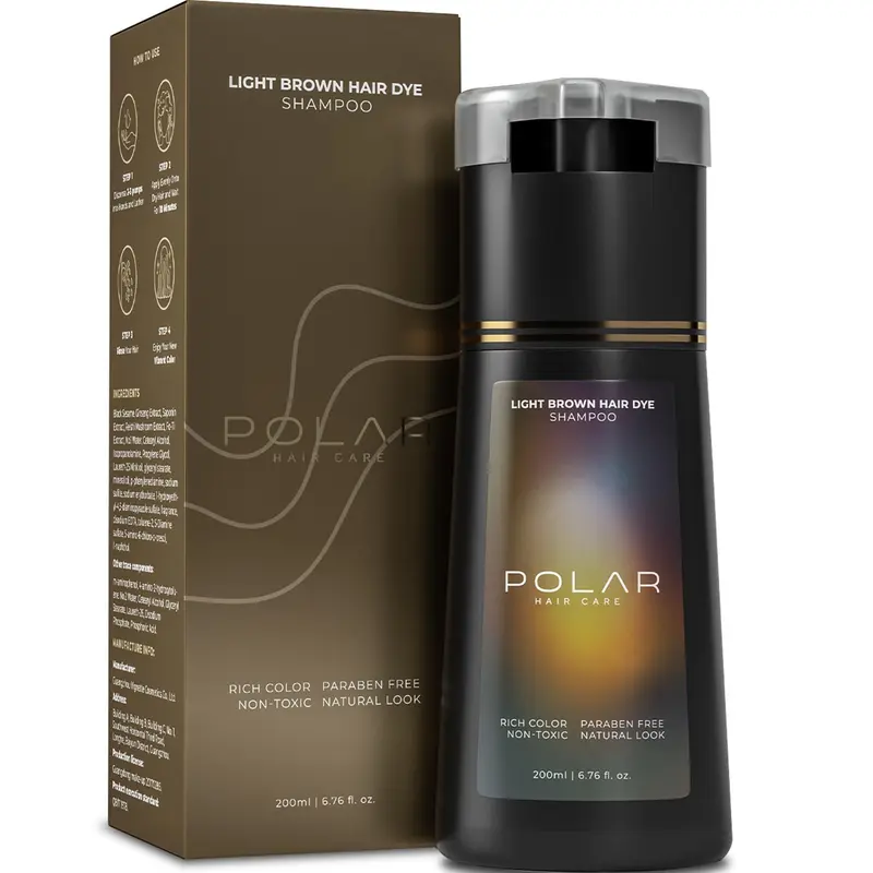Polar Hair Care - Shampoing Colorant Brun Clair pour Cheveux Gris – Coloration Semi-Permanente Végane