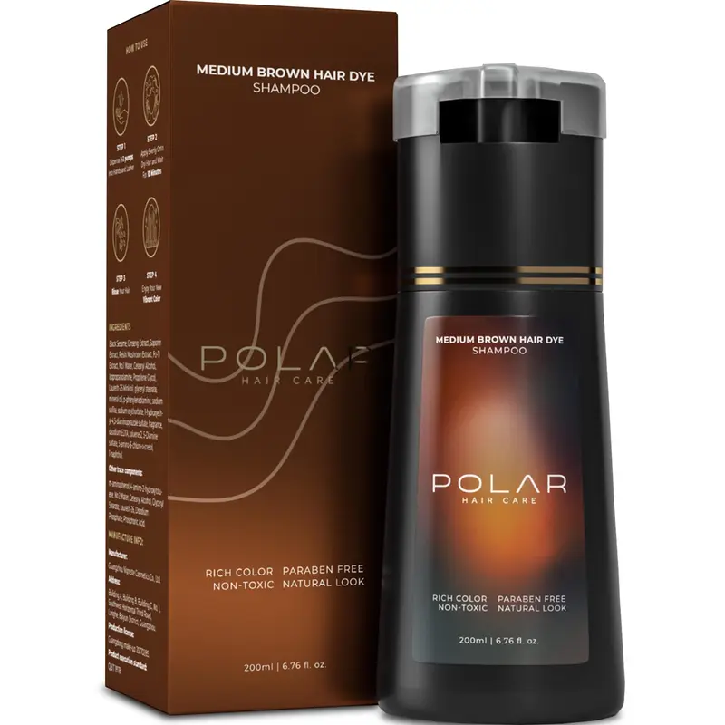 Polar Hair Care Shampoing Colorant Semi-Permanent pour Cheveux Gris – Brun Moyen, Vegan, 199 ml