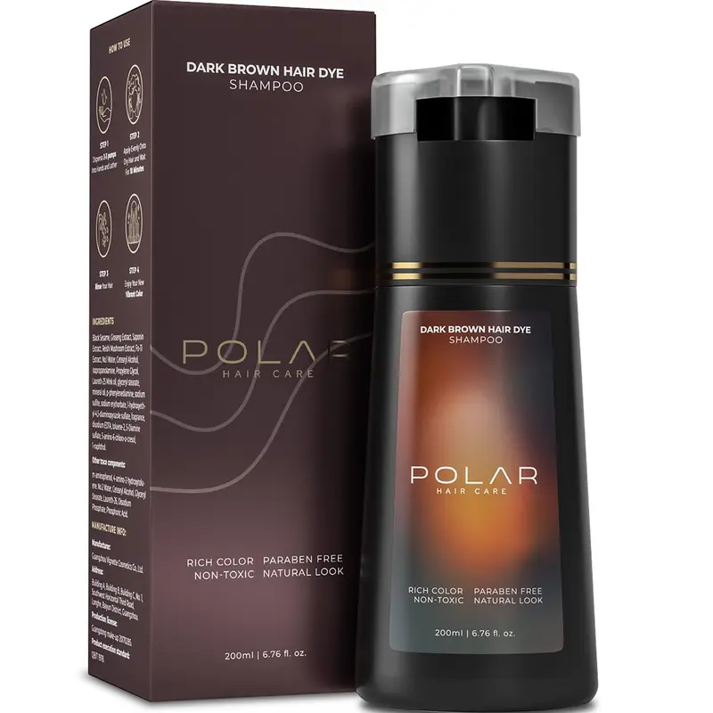 POLAR HAIR CARE Shampooing-teinture vegan semi-permanent brun foncé pour cheveux gris – femmes et hommes (USA, 6.76 Fl Oz)