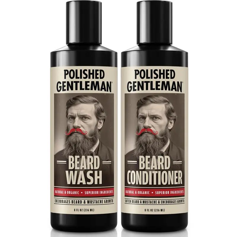 Polished Gentleman Lavage et Après-Shampooing Barbe – Douceur et Force (8oz) – Sans parabènes et sulfates