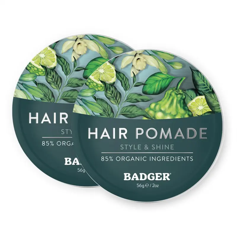 Pomade Badger pour cheveux – Homme, biologique, tenue moyenne et brillance naturelle, lot de 2 boîtes de 2 onces
