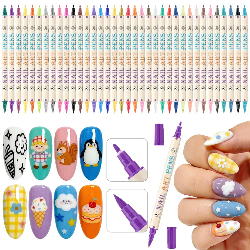 Ponhey - Ensemble de stylos décor ongulaire 36 couleurs, pointe 0,7 mm, séchage rapide – kit déco ongles à faire soi-même