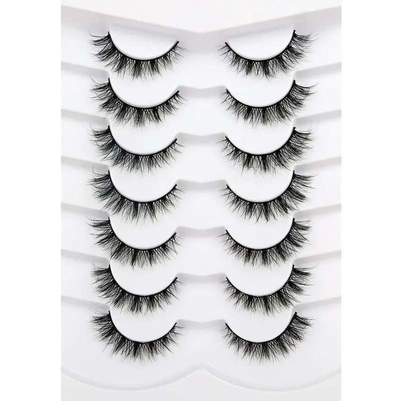 Pooplunch Cils 8D Soie – Regard Félin, Lot de 7 Paires, Végan et Sans Cruauté