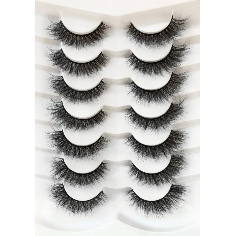 Pooplunch Cils Faux Mink 8D Cat Eye Wispy – 7 Paires Véganes, Cruelty-Free