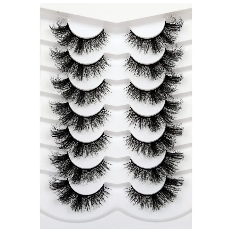 Pooplunch Cils Faux Mink 8D – Regard Œil de Chat, Volume et Définition, 7 Paires Reutilisables, Vegan & Cruelty-Free