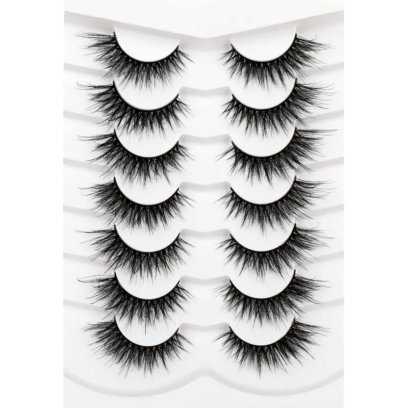 Pooplunch Faux Cils 8D Cat Eye – Volume Wispy, 7 Paires, Faux Mink Synthétique, Bande Coton Doux, Végan et Sans Cruauté