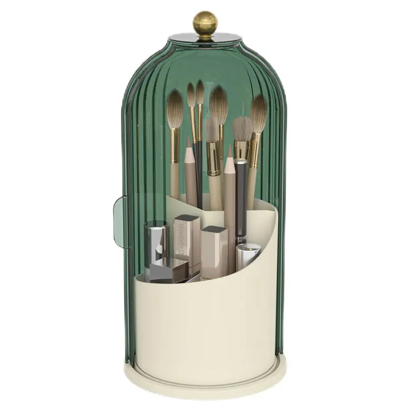Porte-pinceaux de maquillage Emljkvp – Organisateur 360° avec couvercle antipoussière, vert