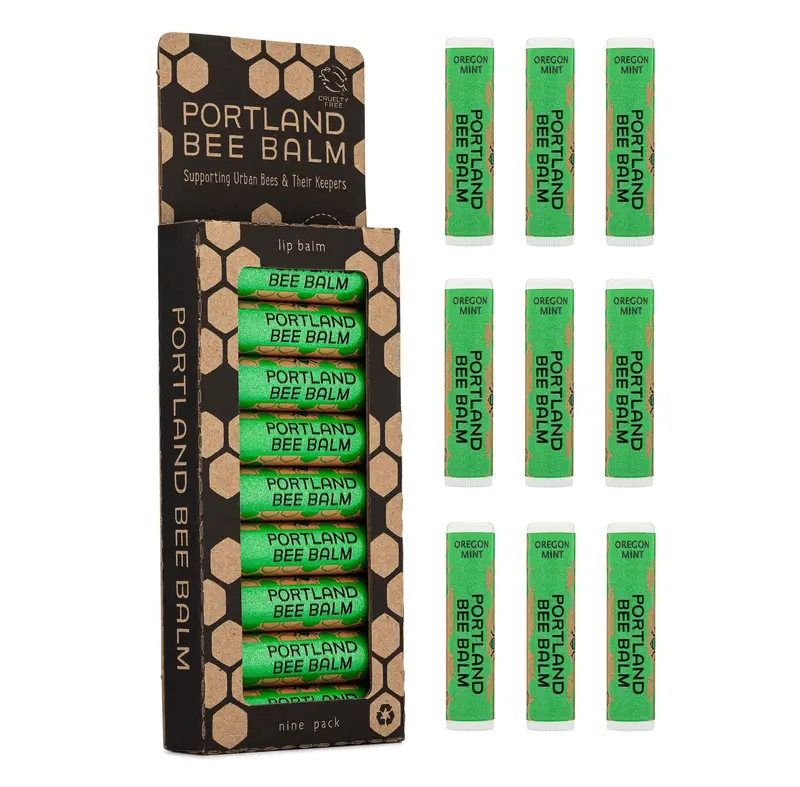 Portland Bee Balm – Baume à lèvres tout naturel et fait main à la cire d’abeille, Menthe d’Oregon – Lot de 9
