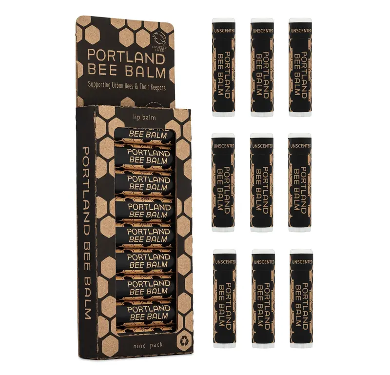 Portland Bee Balm - Baume Lèvres Naturel Fait Main à la Cire d'Abeille, Sans Parfum - Lot de 9