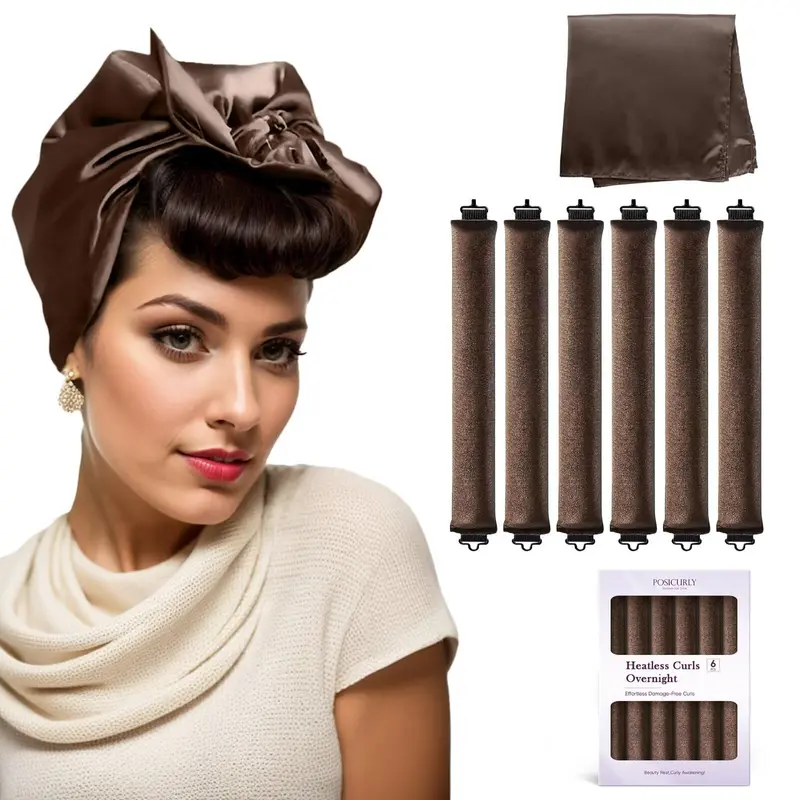 Posicurly Rouleaux de boucles sans chaleur pour la nuit – 6 pièces avec foulard satin