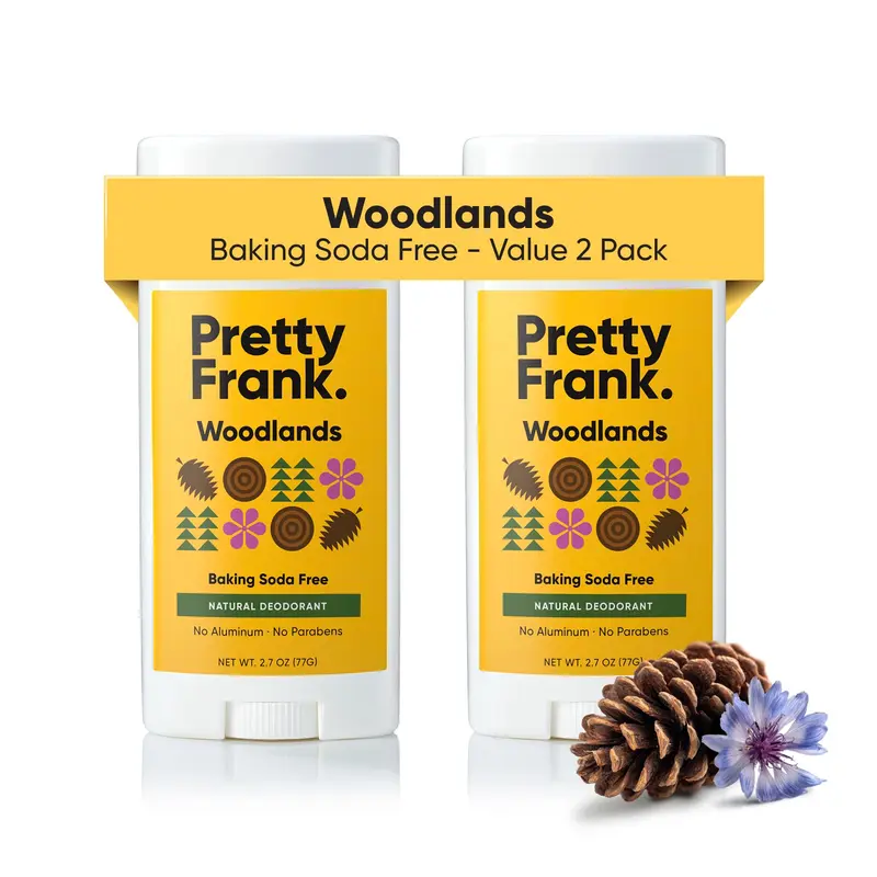 Pretty Frank Déodorant Naturel Sans Aluminium et Sans Bicarbonate – Woodlands (2 pièces) – Pour Peau Sensible | Ingrédients Biologiques
