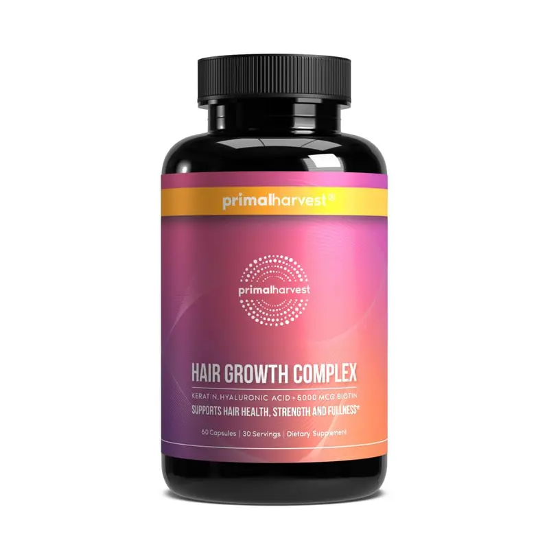 Primal Harvest Vitamines Pour la Croissance des Cheveux – Pour Femmes et Hommes, 60 Gélules, Biotine & Zinc