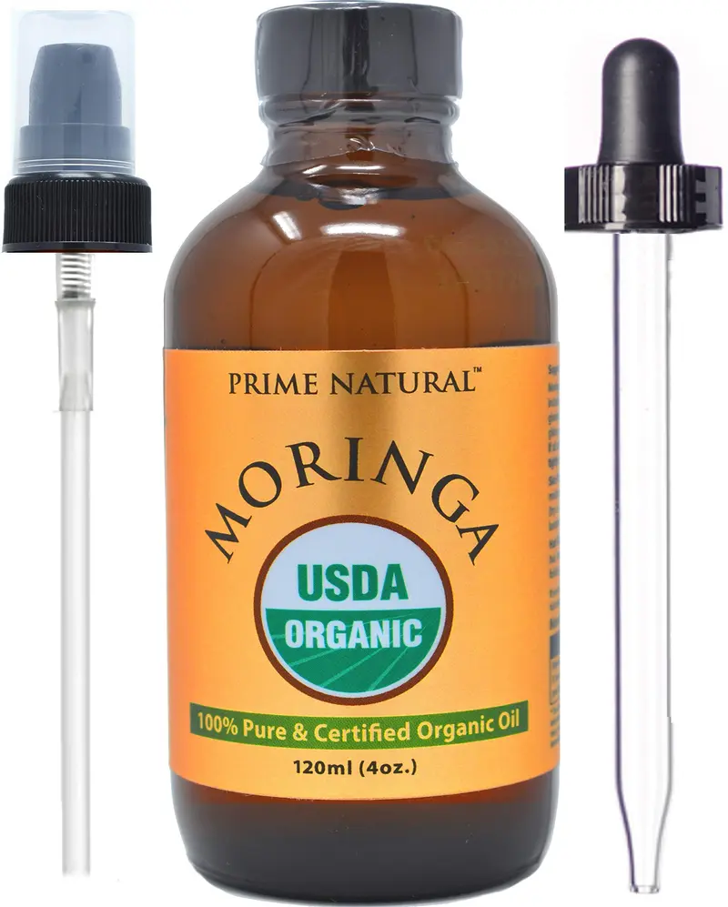 PRIME NATURAL Huile de Moringa Bio – Pure, Pressée à Froid, Non Raffinée, 4oz/120ml