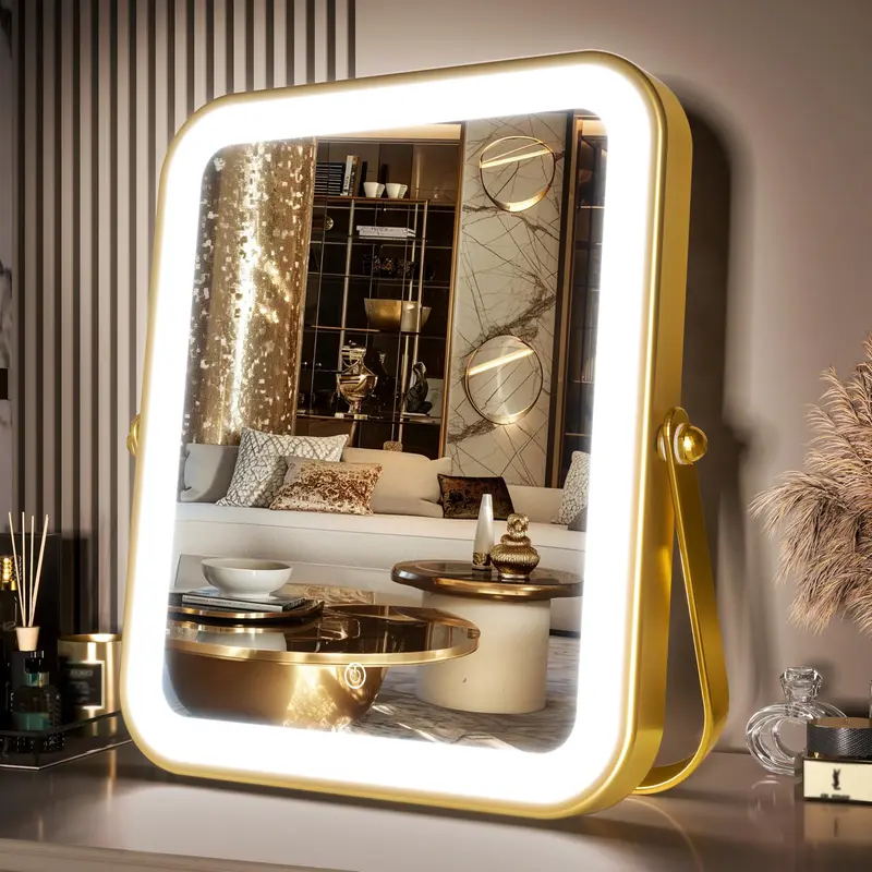 PRIMETEK Miroir Vanity avec Lumières – 10x8 pouces, LED, Tactile, 3 Modes, Portable