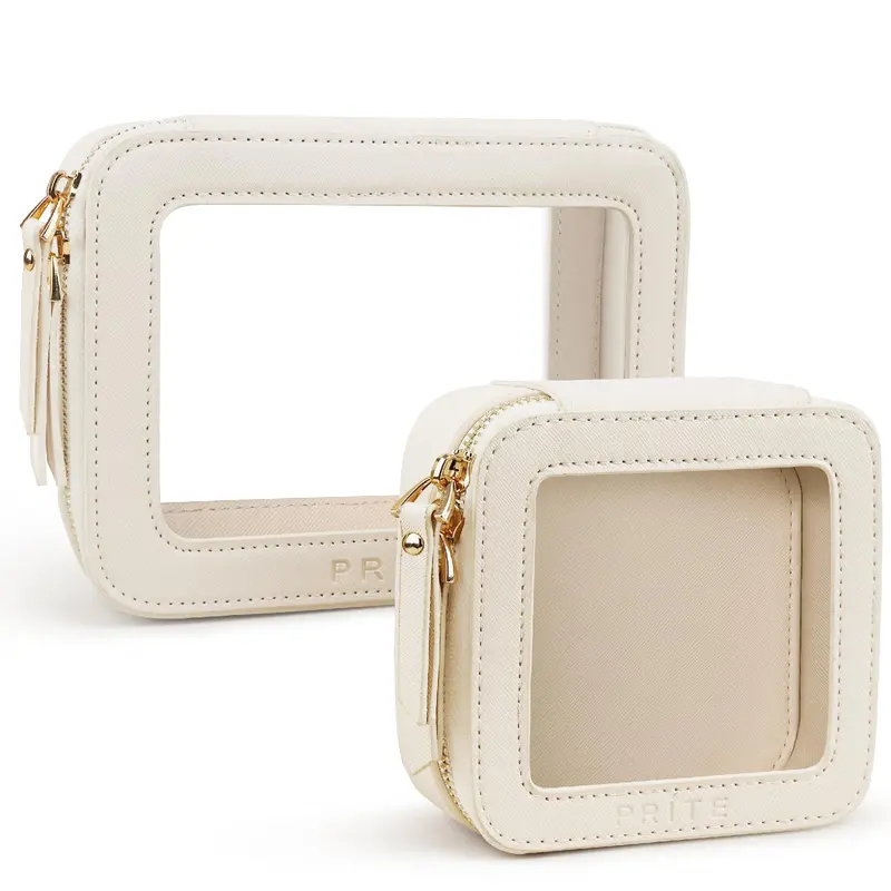 Prite Trousse Maquillage Claire et Imperméable – Beige avec Fermeture Dorée