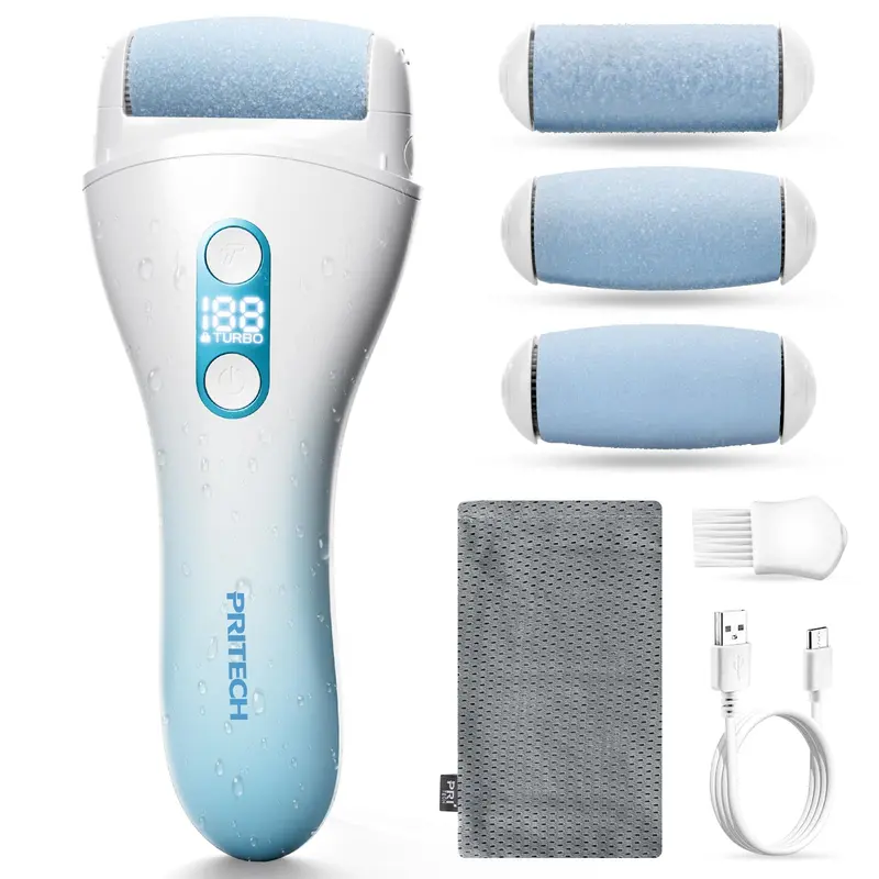PRITECH Éliminateur Électrique de Callosités pour Pieds – Rechargeable, Étanche, Mode Turbo – Bleu