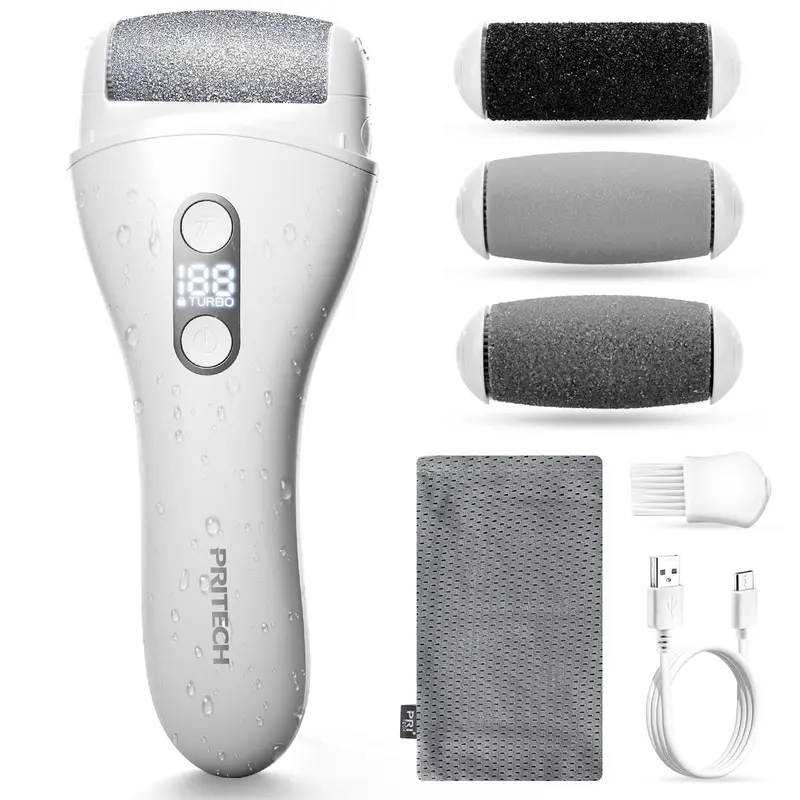 PRITECH Lime-pieds Électrique Rechargeable et Étanche – Soin des Callosités à Domicile