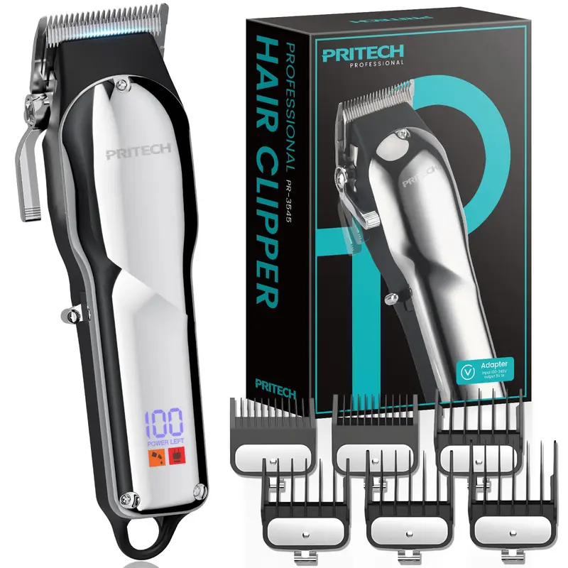 PRITECH Tondeuses Barber pour Hommes – Kit Professionnel Sans Fil avec Écran LED