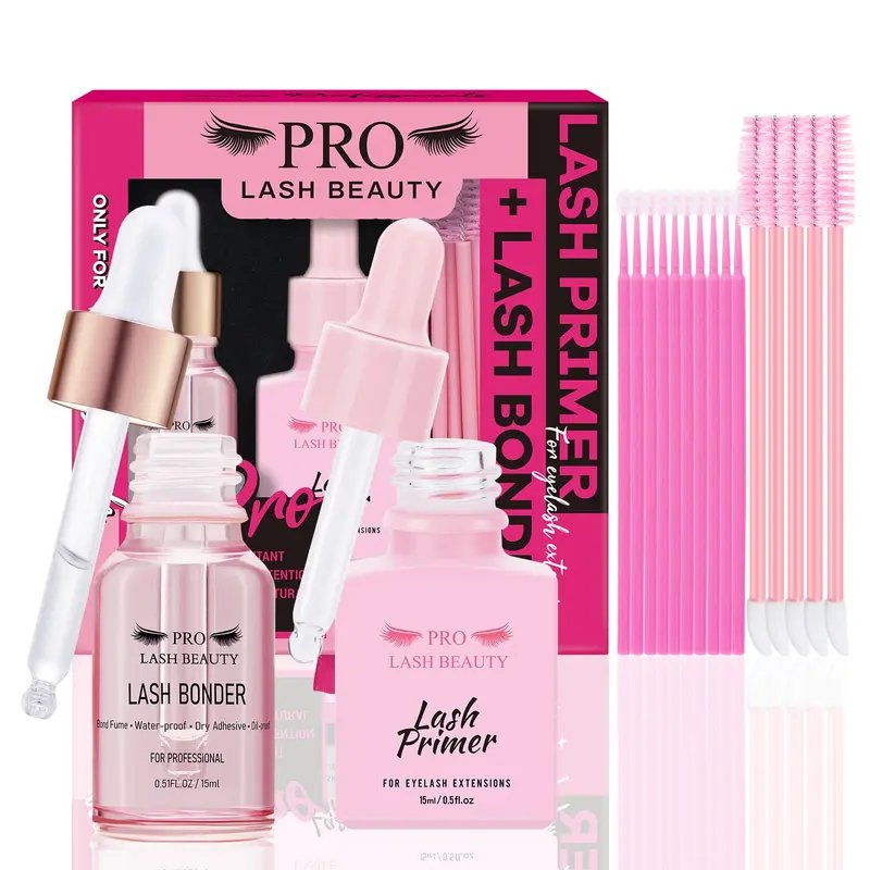 PRO LASHBEAUTY Bonder Primer pour Extensions Cils – 2 en 1 Pré-Traitement et Rétention Prolongée (15ml + 15ml)