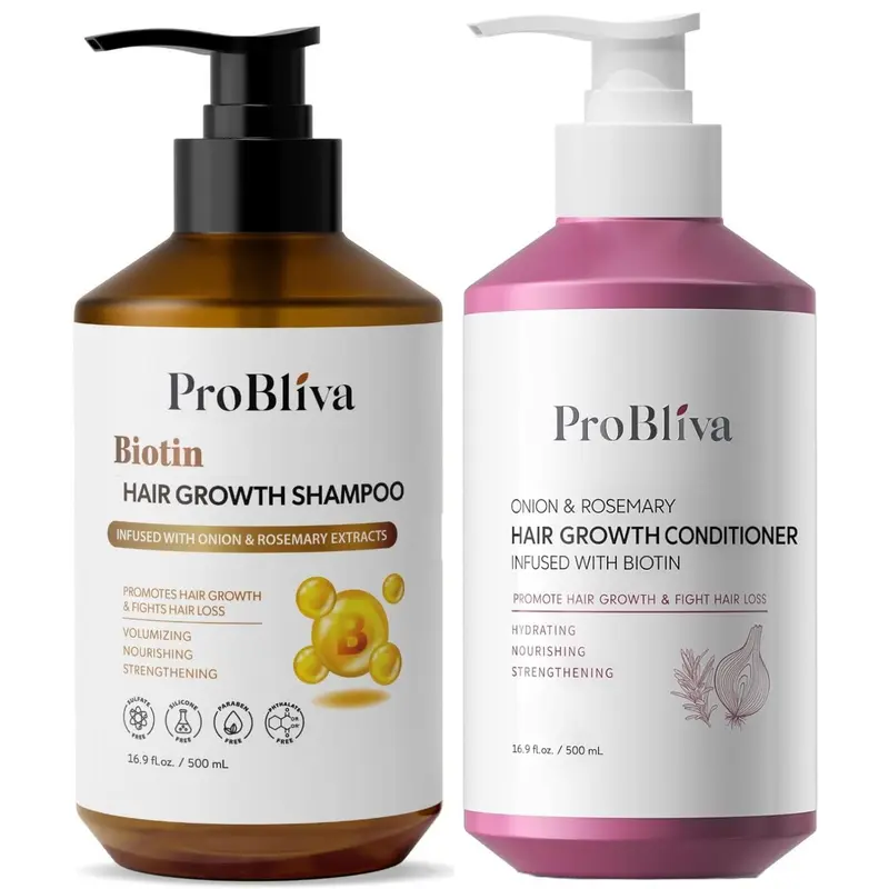 ProBliva Shampoing Biotine et Conditionneur Oignon — Duo Fortifiant pour Cheveux Fins chez les Adultes 30+