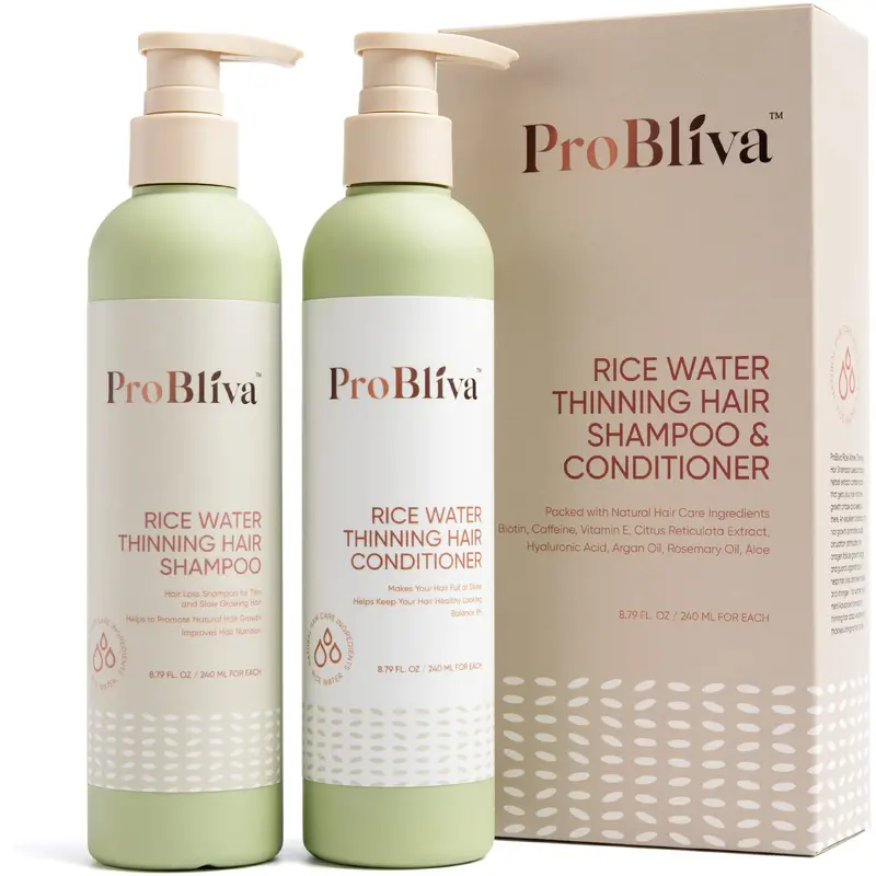 ProBliva Shampoing Rice Water & Après-Shampoing – Cheveux Fins, Anti-Chute et Épaississement (Vert)