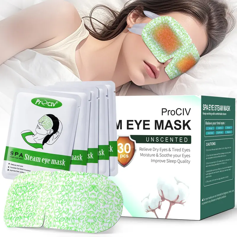 ProCIV 30 Masques Yeux Vapeur Chaud — Compresses Chaudes pour Yeux Fatigués et Migraine