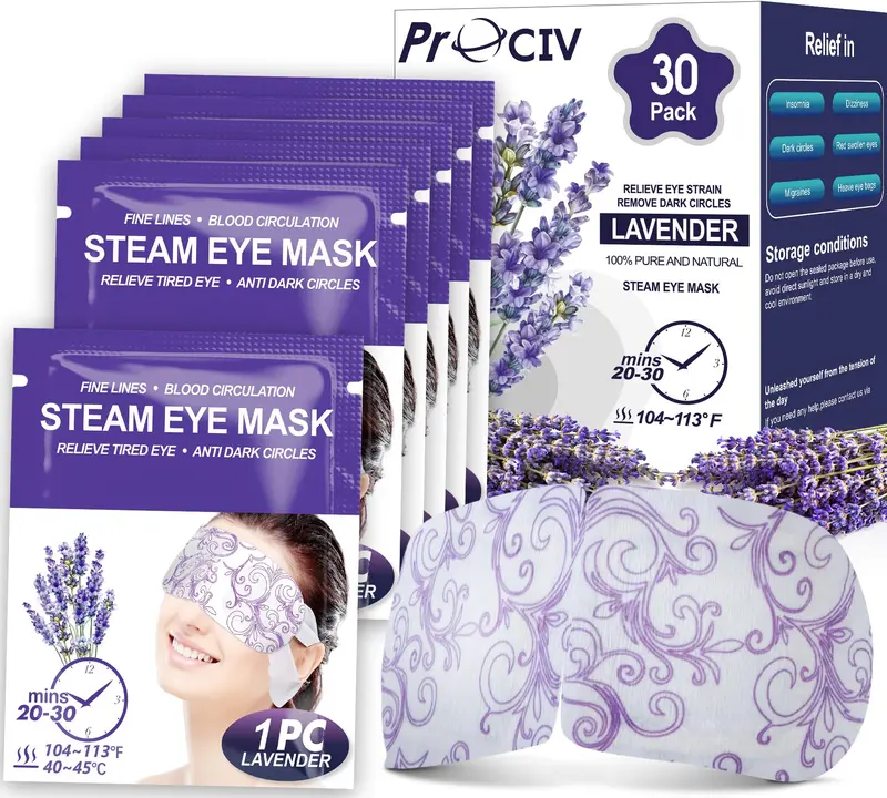 ProCIV 30 Paquets Masque Oculaire Chauffant à la Lavande – Yeux Fatigués & Cernes