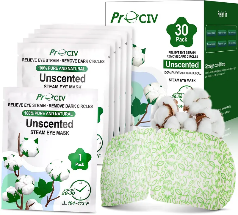 ProCIV Masques Yeux Vapeur — 30 pièces, chaleur hydratante pour yeux secs et fatigués