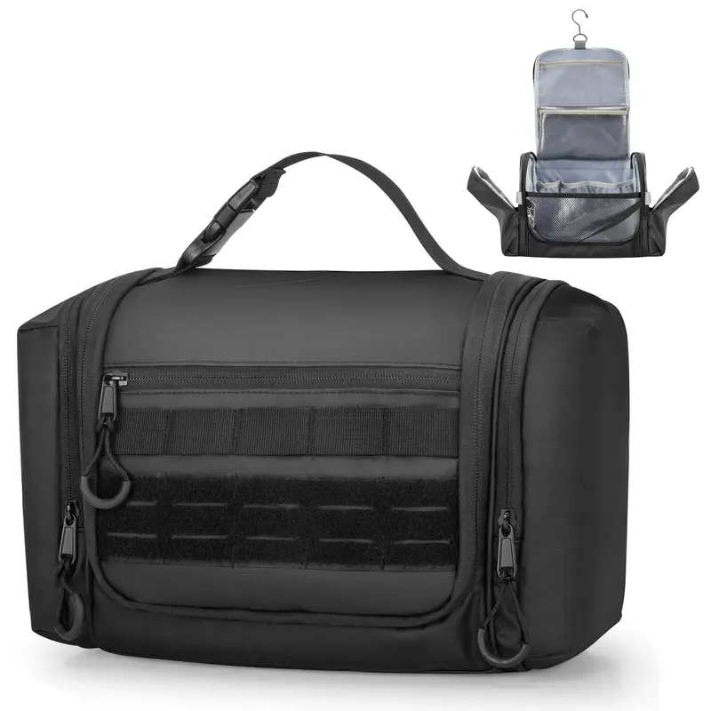 Prokva Trousse de toilette suspendue pour hommes – Kit de toilette tactique, grand organiseur d'hygiène pour voyage et camping, Noir