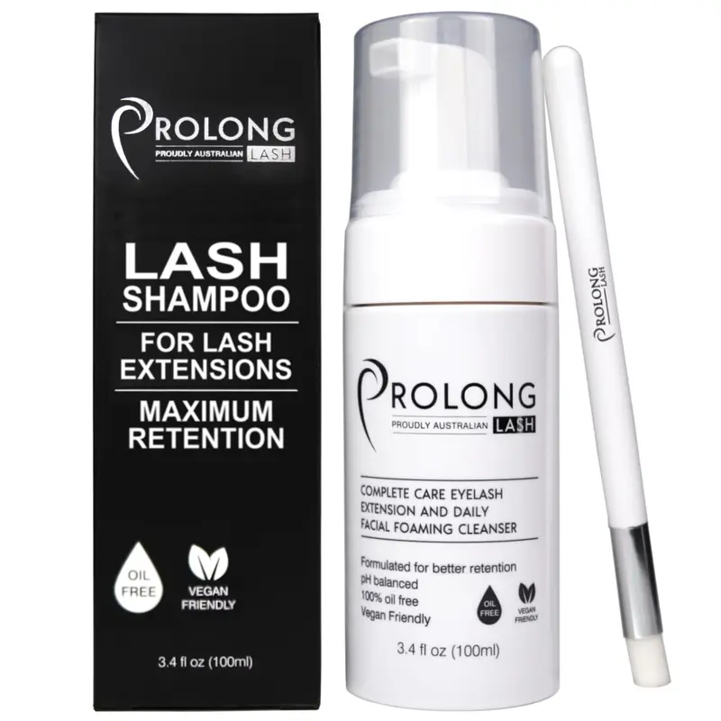 PROLONG LASH Shampooing Doux pour Cils et Brosse – 100 ml – Nettoyant Moussant pour Extensions et Cils Naturels