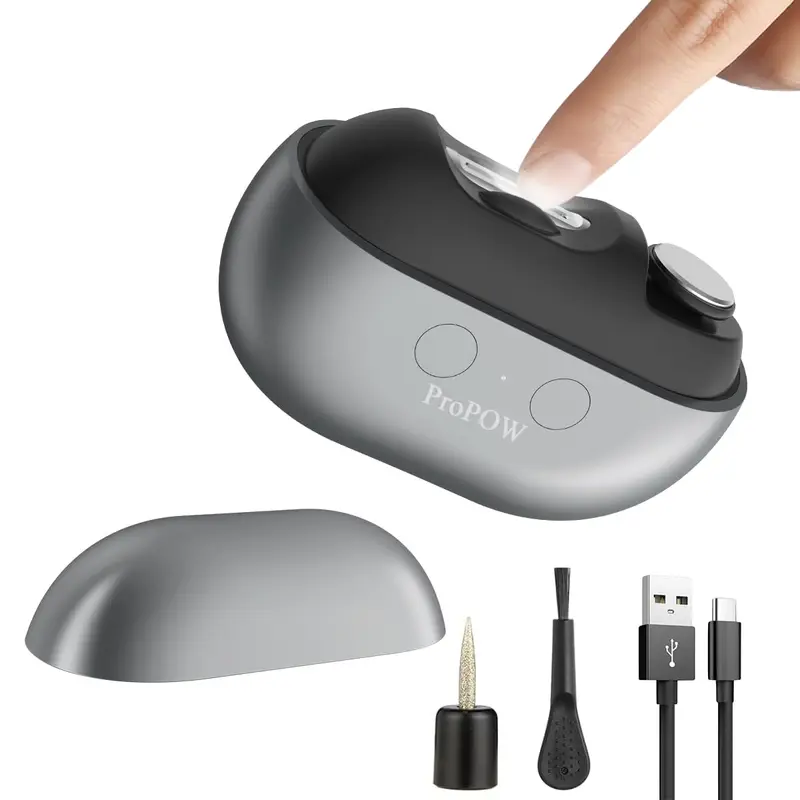 ProPOW Ciseaux Électriques pour Ongles – 3-en-1 avec LED, Rangement et Recharge USB-C