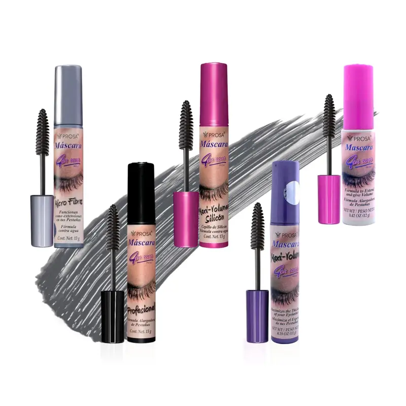 Prosa Mascara Professionnelle – Ensemble de 5, Volume amplifié et Longueur des cils, Teinte noir ébène