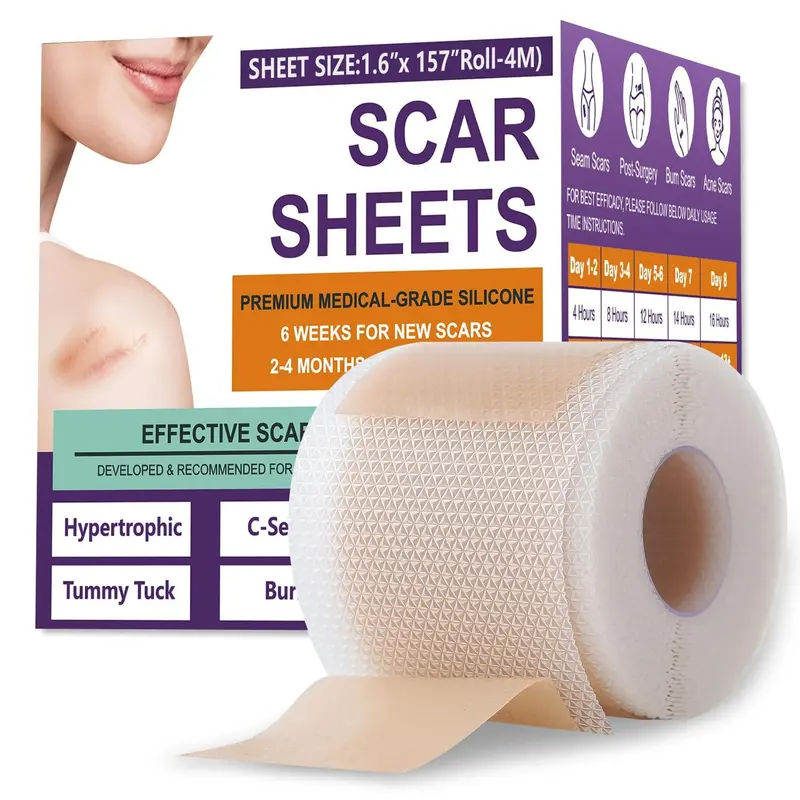 Psecici Bandes en Silicone pour Cicatrices – Rouleau 1,6 x 157 cm (4 m) – Keloïde et Cicatrices