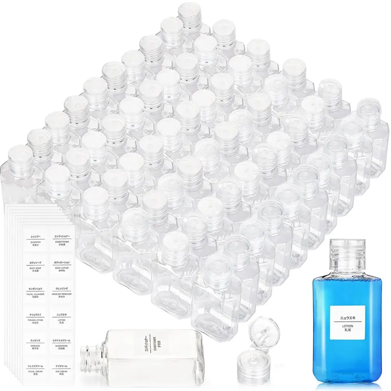 Pumtus – Lot de 60 Bouteilles Plastiques Rechargeables à Bouchon Basculant, 60 ml, pour Voyage