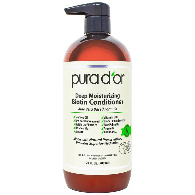 PURA D'OR Conditionneur Hydratant Profond à la Biotine – Épaissit, Adoucit et Hydrate les Cheveux Secs et Frisés (Argan, Citrouille, Romarin) – 24 oz