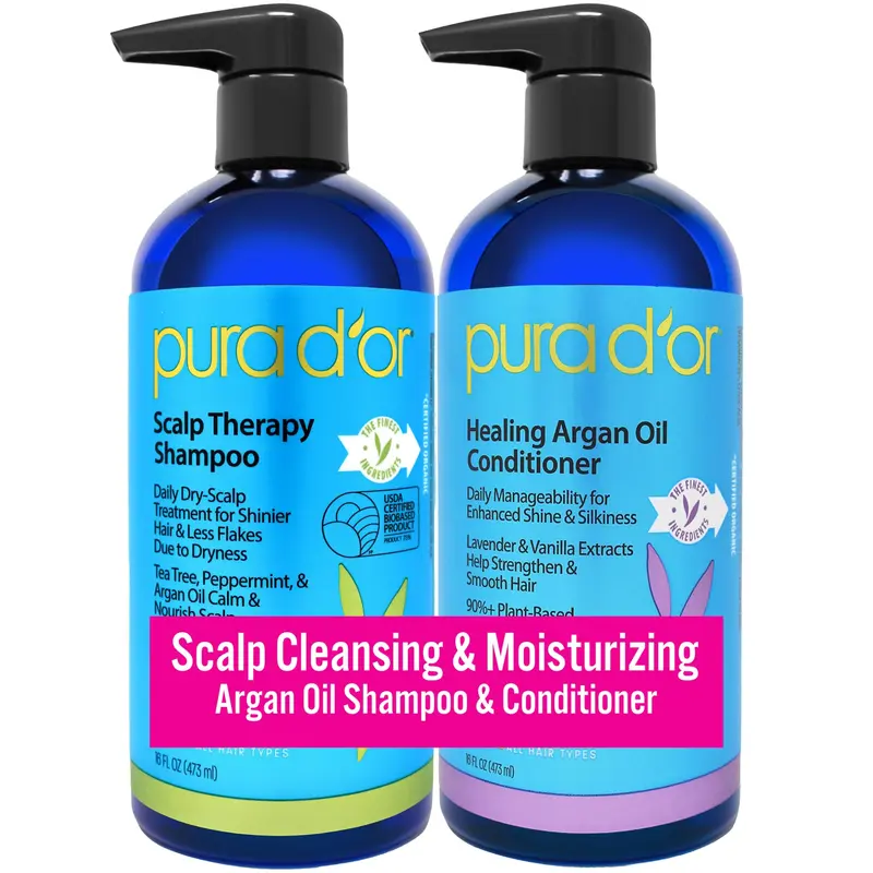 PURA D'OR Shampoing et Après-Shampoing Thérapie Cuir Chevelu – Hydrate et Nourrit, 2 x 473 ml