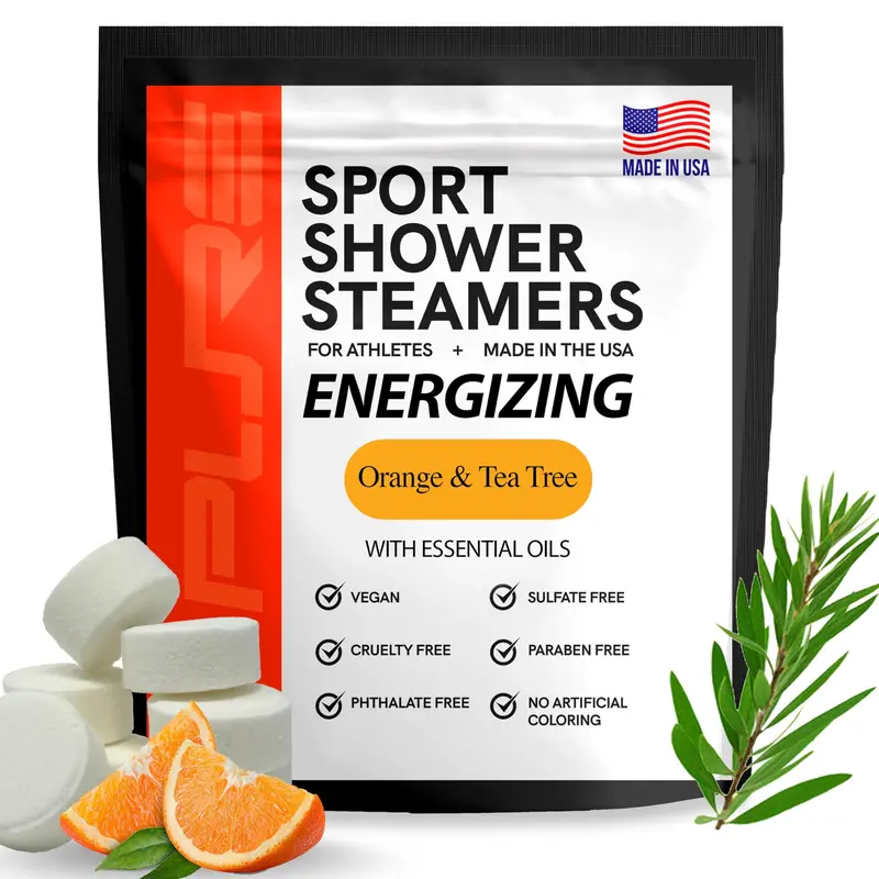 Pure Athlete — Galets douche énergisants Orange et Arbre à Thé, Fabriqué aux États‑Unis