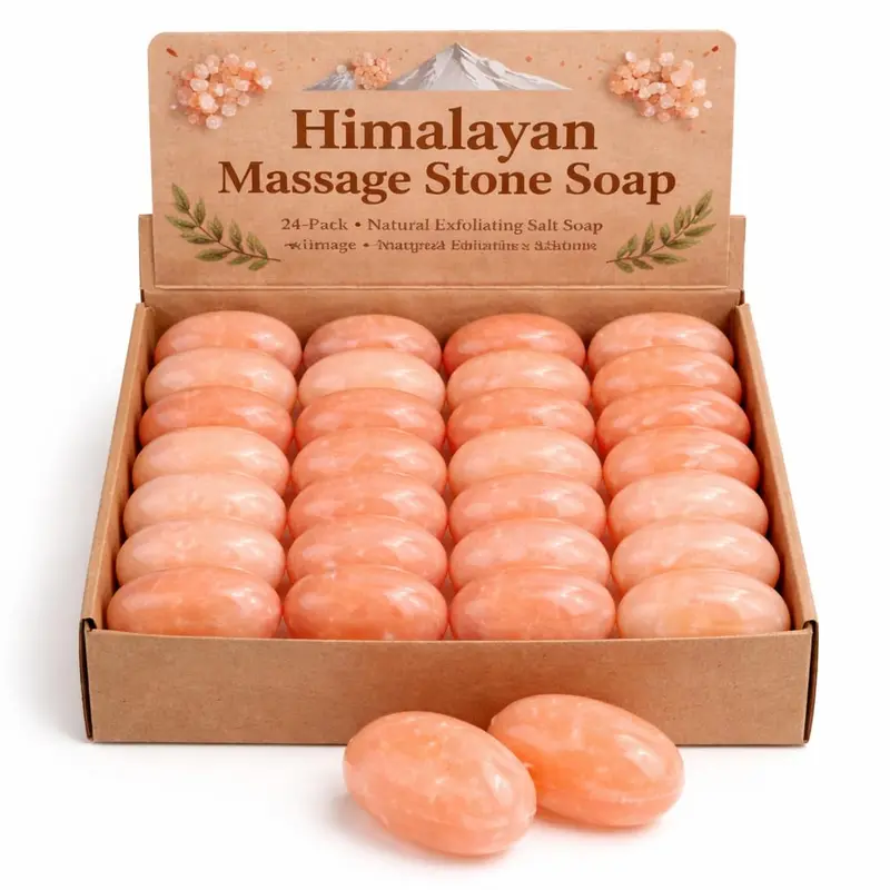 Pure Himalayan Salt Works – Pierre de massage ovale plat rose, taillée à la main (lot de 6)