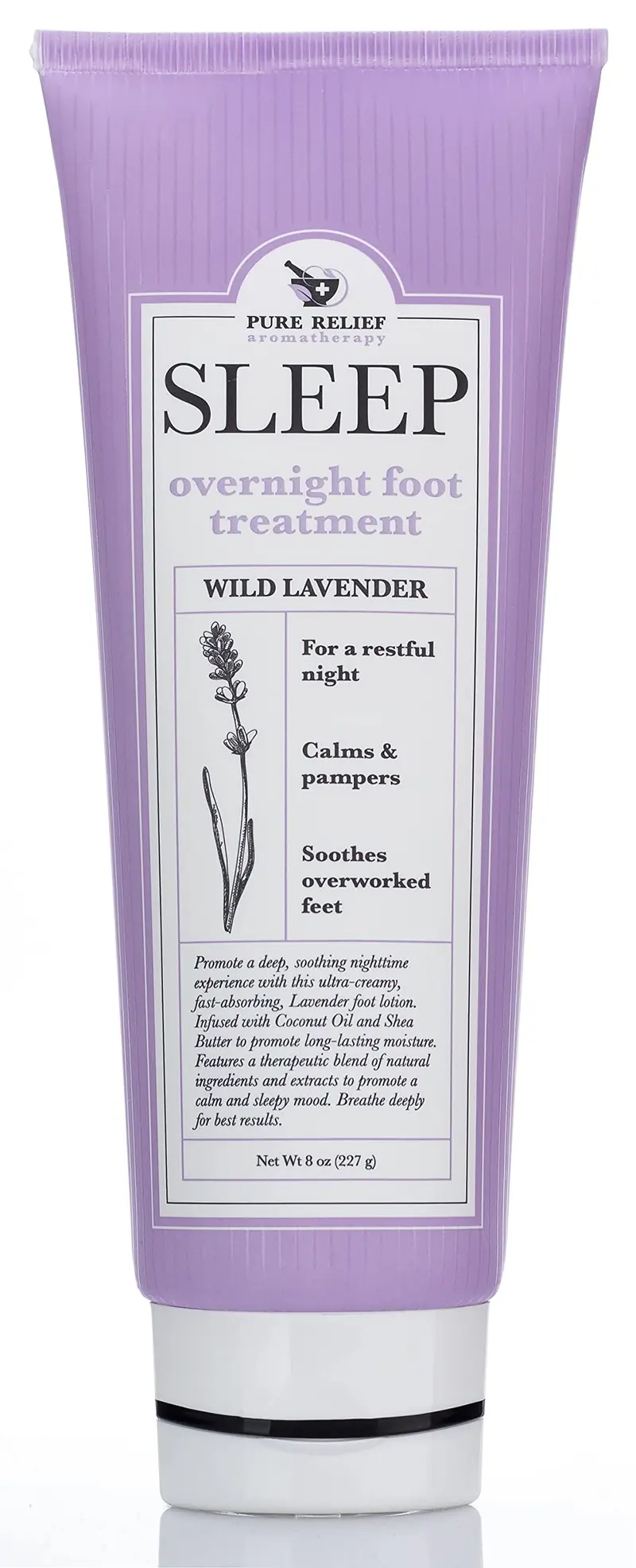 Pure Relief – Crème Pieds Relaxante Lavande, Hydratante – Beurre de Karité, Aloe et Huile de Coco – 8 oz