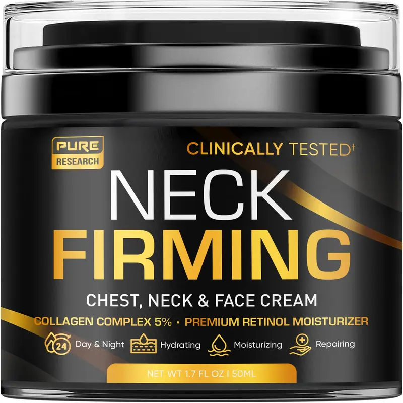 PURE RESEARCH Crème fermeté du cou – Anti-rides Jour & Nuit pour Visage, Cou et Décolleté – Hydratante et Liftante