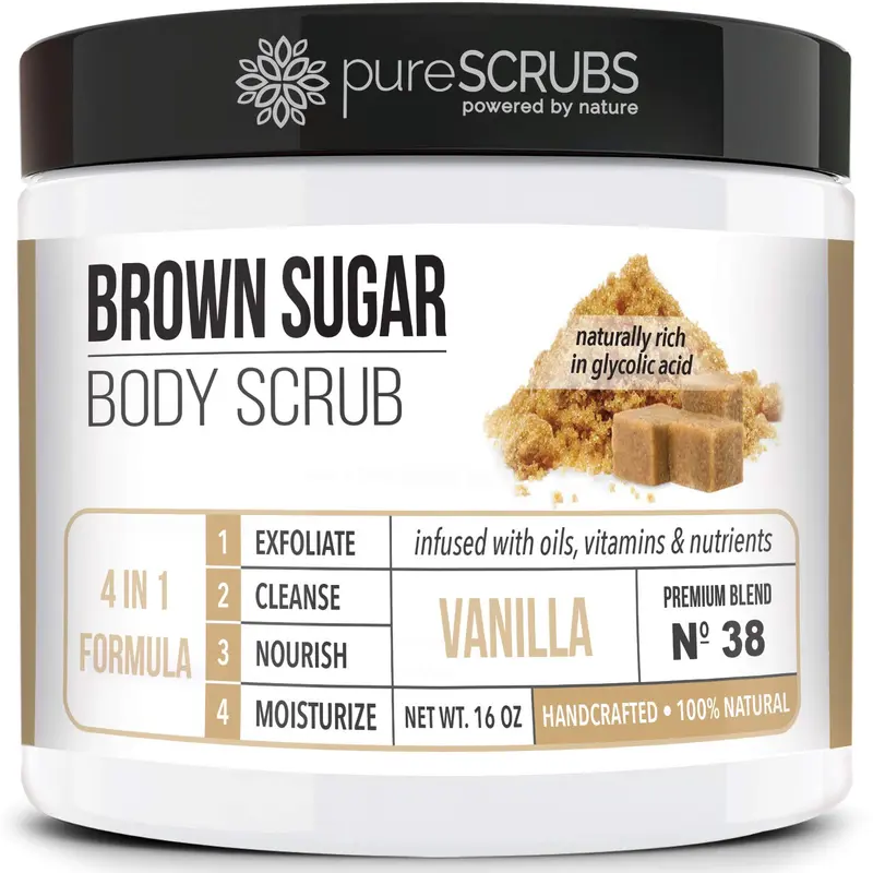 pureSCRUBS Gommage Vanille au Sucre Brun 16oz – Soin Visage, Pieds et Corps, Accessoires Inclus